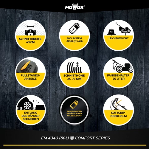 Fűnyíró akkus MOWOX EM 4340 PX-Li 40V 2,5Ah 43cm 50L 2in1 kép 4