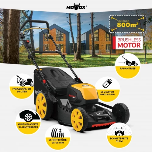 Fűnyíró akkus MOWOX EM 5140 SX-2Li 40V 4Ah 51cm 60L önj 3in1 kép 2