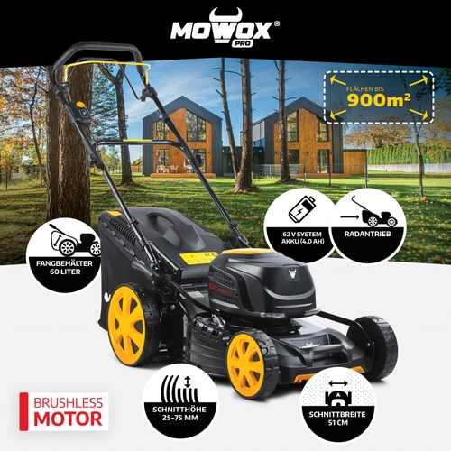 Fűnyíró akkus MOWOX PRO EM 5162 SX-Li 62V 4Ah 51cm ÖNJ. 3IN1 kép 2