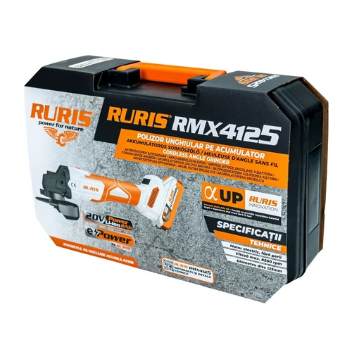 Sarokcsiszoló Akkus Ruris RMX4125 Power Alfa Uo + töltő+4ah 